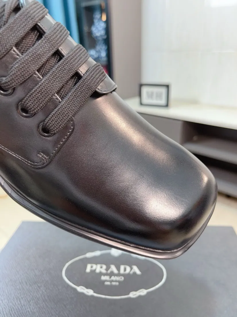 Men's shoes 💰540🌹🌹【PRADA Leather Shoes】Top purchasing agency Original imported Italian custom-made open-edge beaded cowhide leather surface, fully imported water-dyed breathable cowhide lining, original factory special molded sole super comfortable, size: 38-44